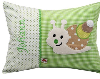 Name pillow "Snail", including name, pillow with name, baby pillow, pillow for birth, different colors and sizes