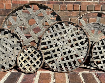 6 Piece Weathered Driftwood Tobacco Basket Set | Farmhouse Wall Decor