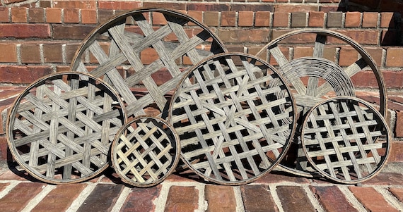 tobacco basket farmhouse decor 6 Piece Weathered Driftwood Tobacco Basket Set | Farmhouse Wall Decor