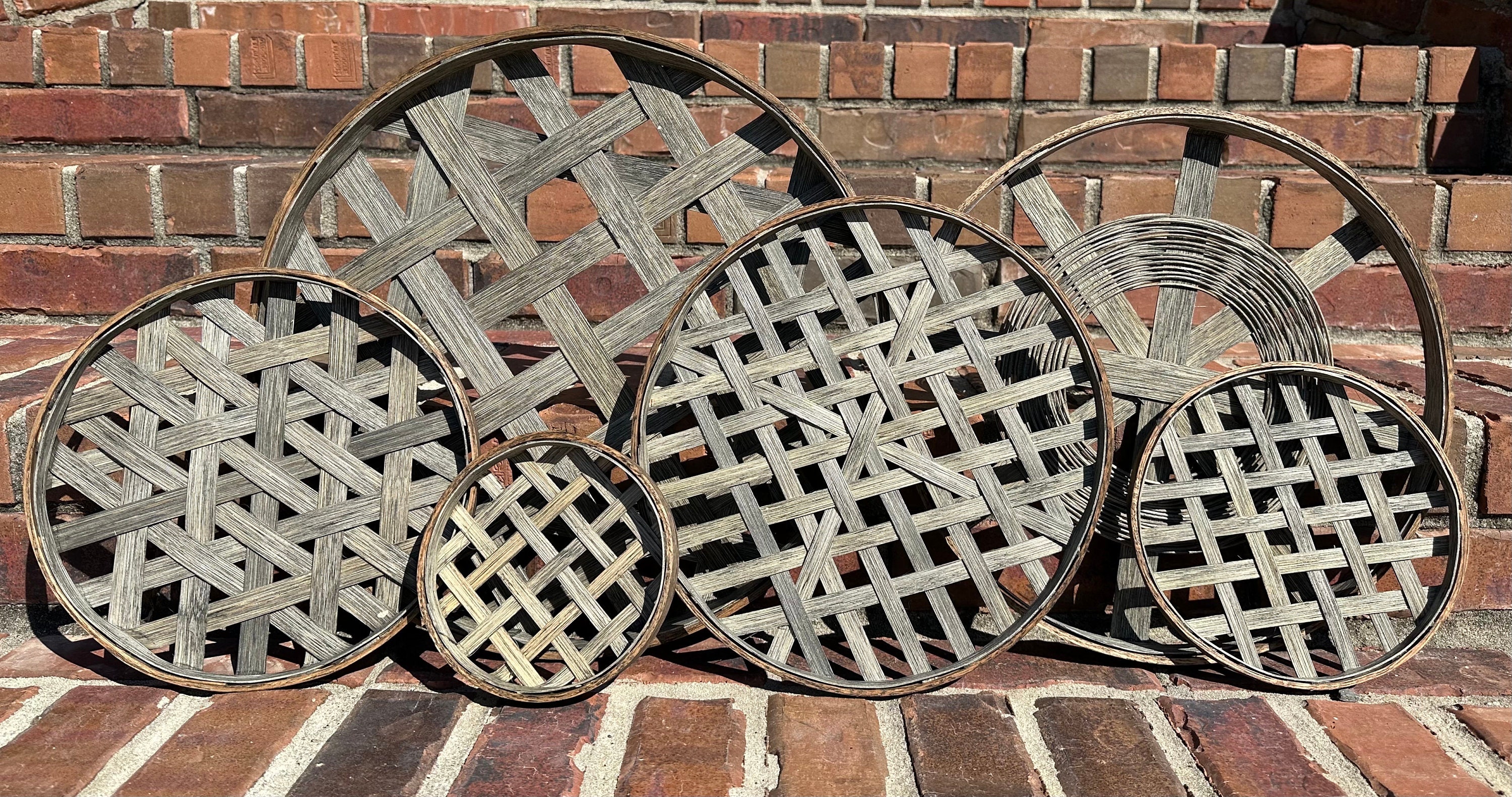6 Piece Weathered Driftwood Tobacco Basket Set | Farmhouse Wall Decor