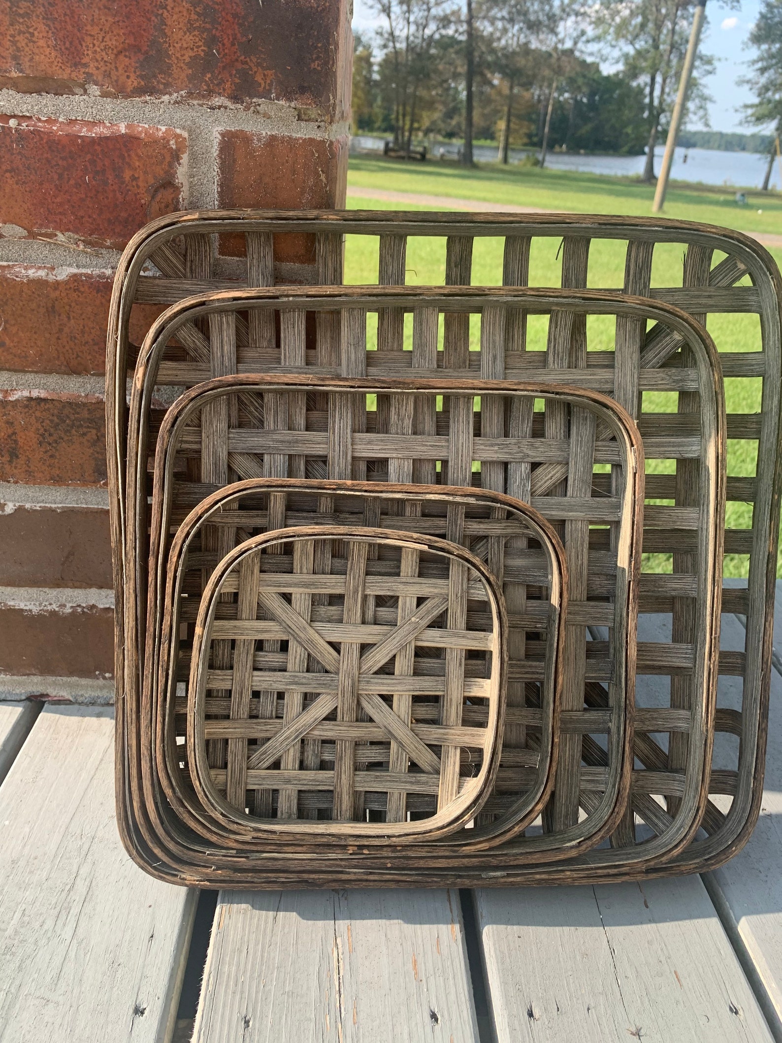 5 Piece Square Tobacco Basket Set Weathered White and Etsy