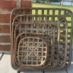 5 piece Square Tobacco Basket Set| Weathered White and Driftwood| Nesting Tobacco Basket Set| Home Decor| Farmhouse Decor| Cottage Decor