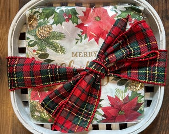 Handmade White Tobacco Basket Napkin Holder | Christmas Napkins