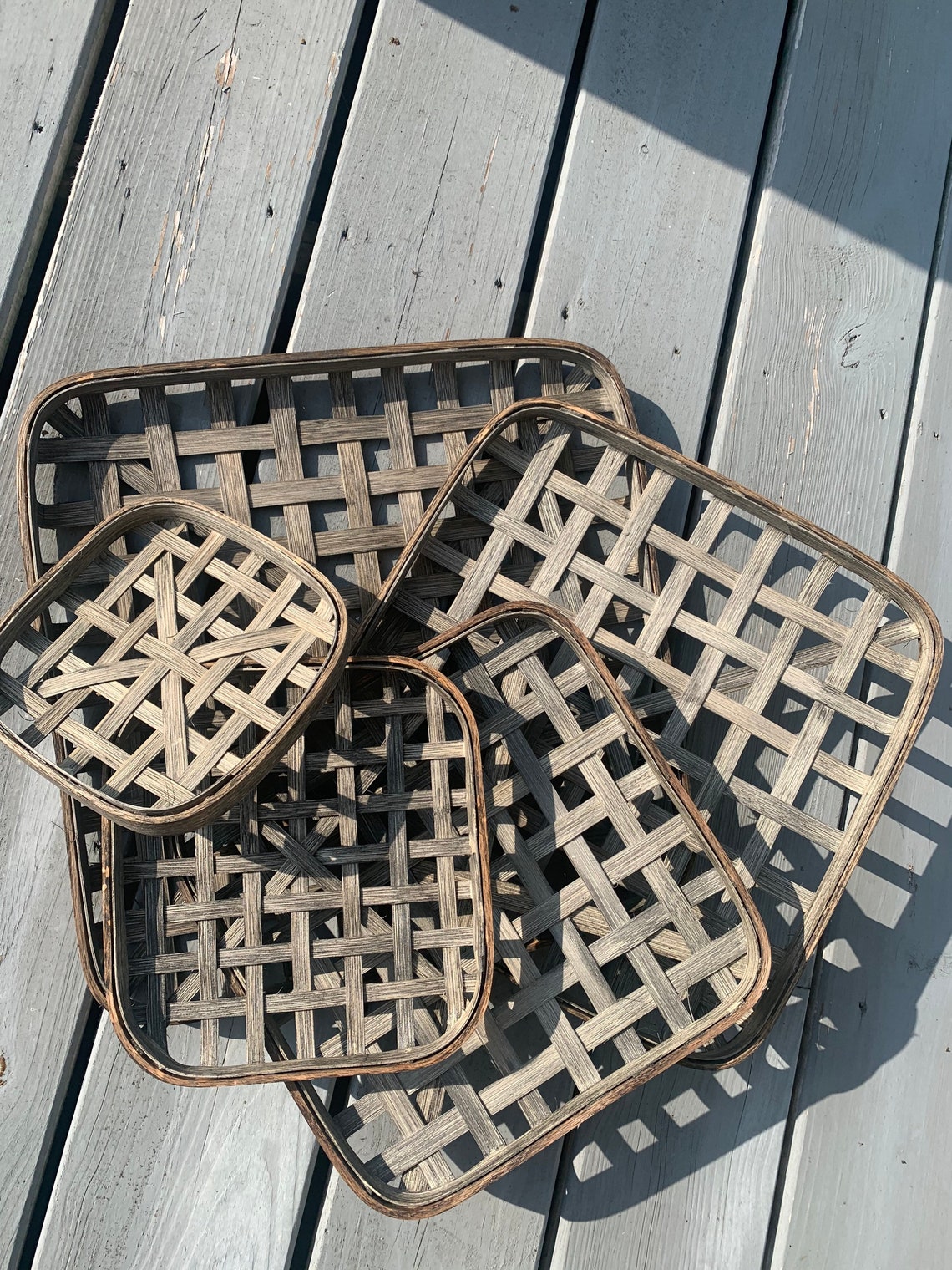 5 Piece Square Tobacco Basket Set Weathered White and Etsy