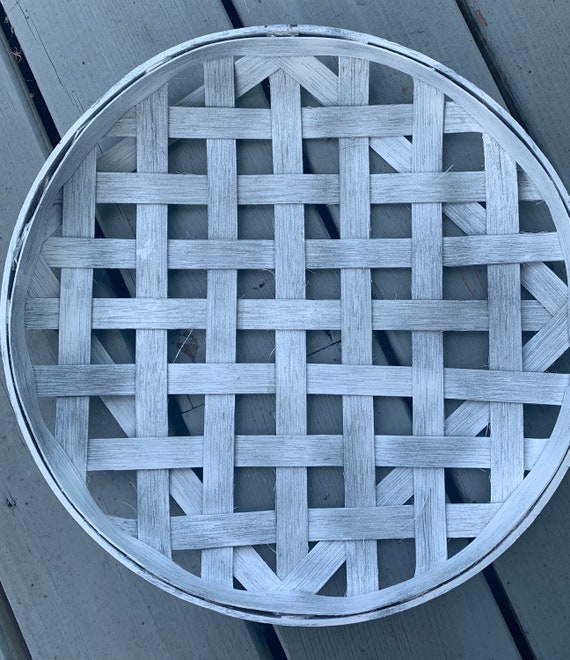 14” Round Handmade Tobacco Basket | Basket Wall Decor | Basket Wall Decor| Tobacco  Basket| Driftwood| Weathered White| Farmhouse Basket