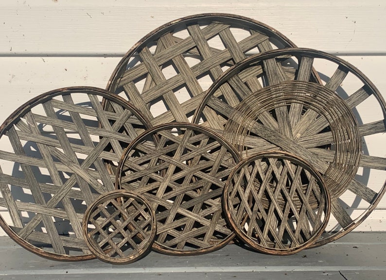 6 Piece Round Tobacco Basket Set Weathered Driftwood Etsy