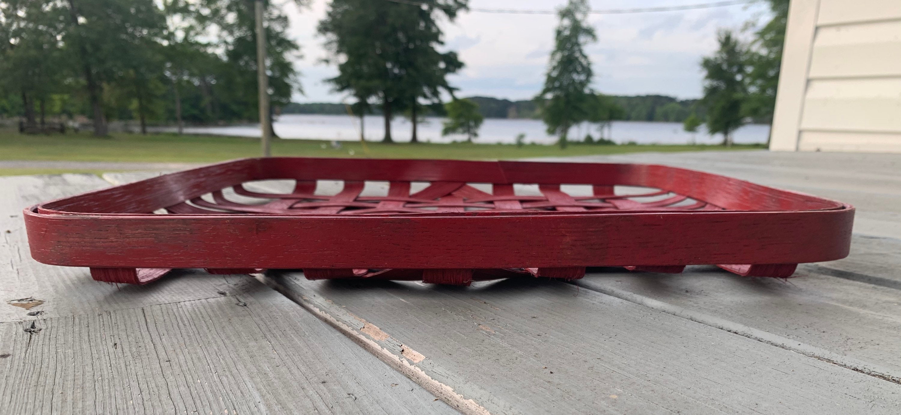 Handmade Red Weathered Tobacco Basket | Rustic Wall Decor