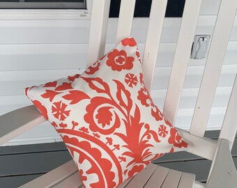 Coral and White Damask Throw Pillow | Porch Accent Pillow | Coral and White Pillow | Patterned Toss Pillow | Coral Home Decor