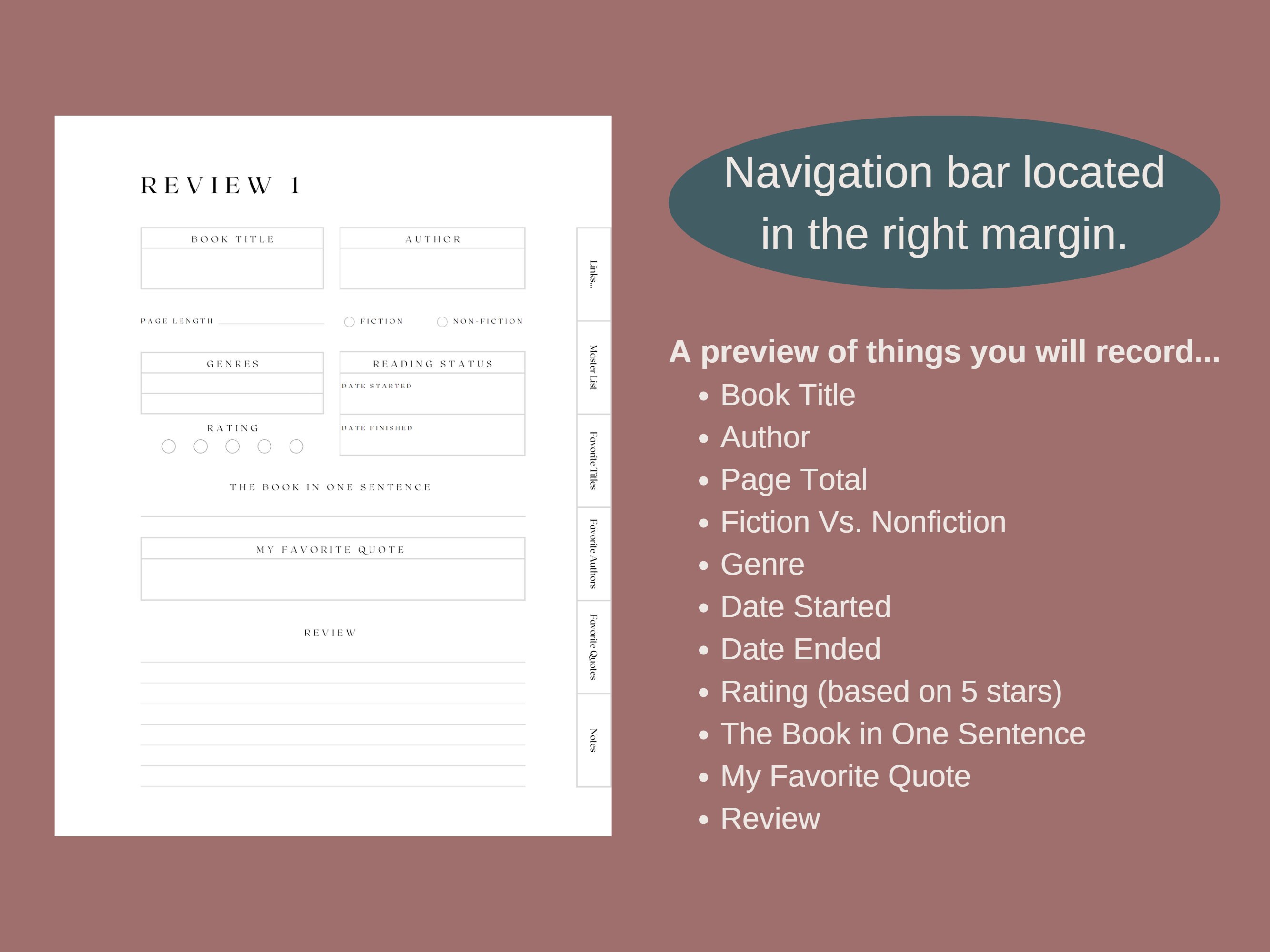 Reader's Log and Book Review PDF Template for Kindle Scribe and ...