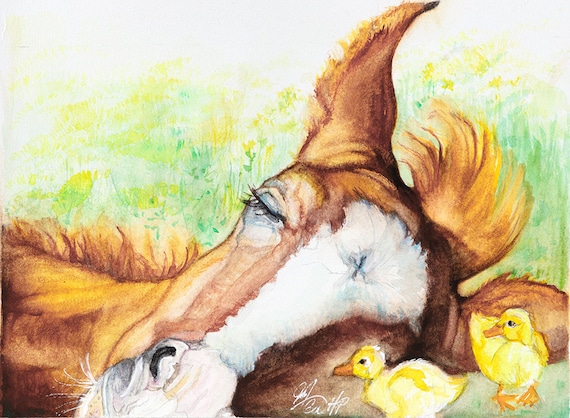 SLEEPY BABY  - Original watercolor - custom matted and framed - 17 x 20