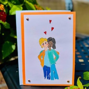 LGBTQ+ romantic lesbian card, lesbian anniversary card, lesbian love, gay pride
