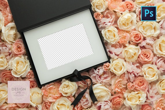 Folio Box With Mat On Flowers Product Mockup Folio Box With Mat On Flowers Product Mockup