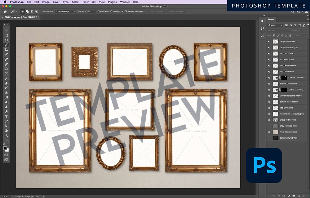 Digital Gallery Wall Gold Frames With Black Ivory or Gray Etsy