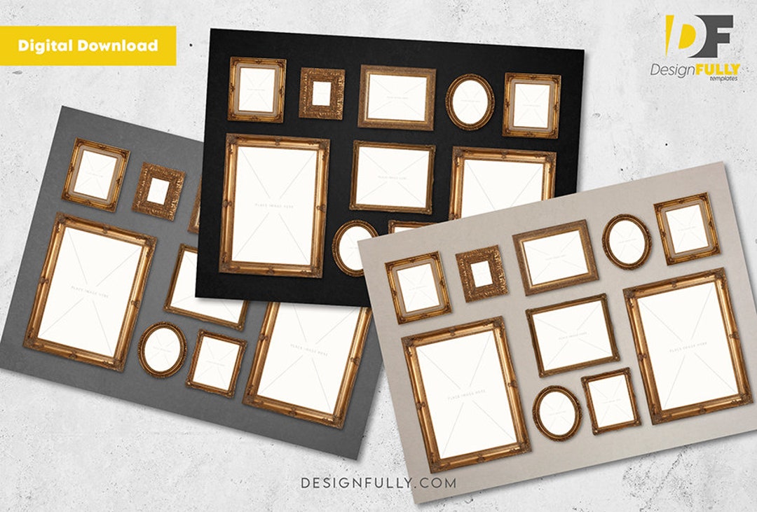Digital Gallery Wall Gold Frames With Black Ivory or Gray Etsy