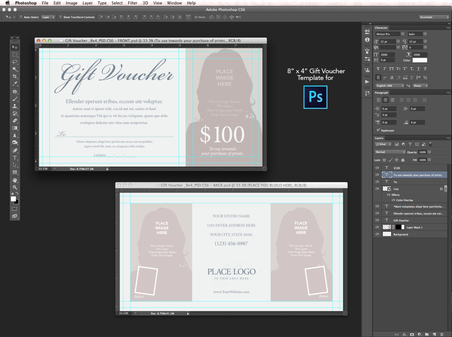 Download 8x4 Gift Voucher Template For Photoshop Cs6 Etsy