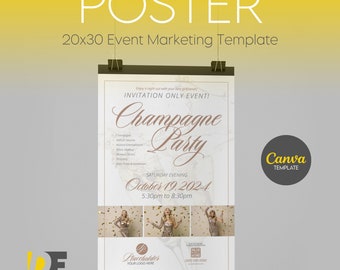 Champagne Party Marketing Poste Editable Canva Template | In-Studio Sales & Event Display