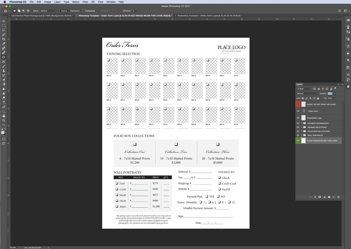 Portrait Order Forms design 1 and 2 Templates for Adobe IDCS4CC