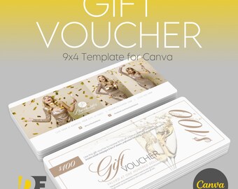 Champagne Party Gift Voucher | 9x4 Editable Canva Template | Double-Sided | Client Incentive & Promotion