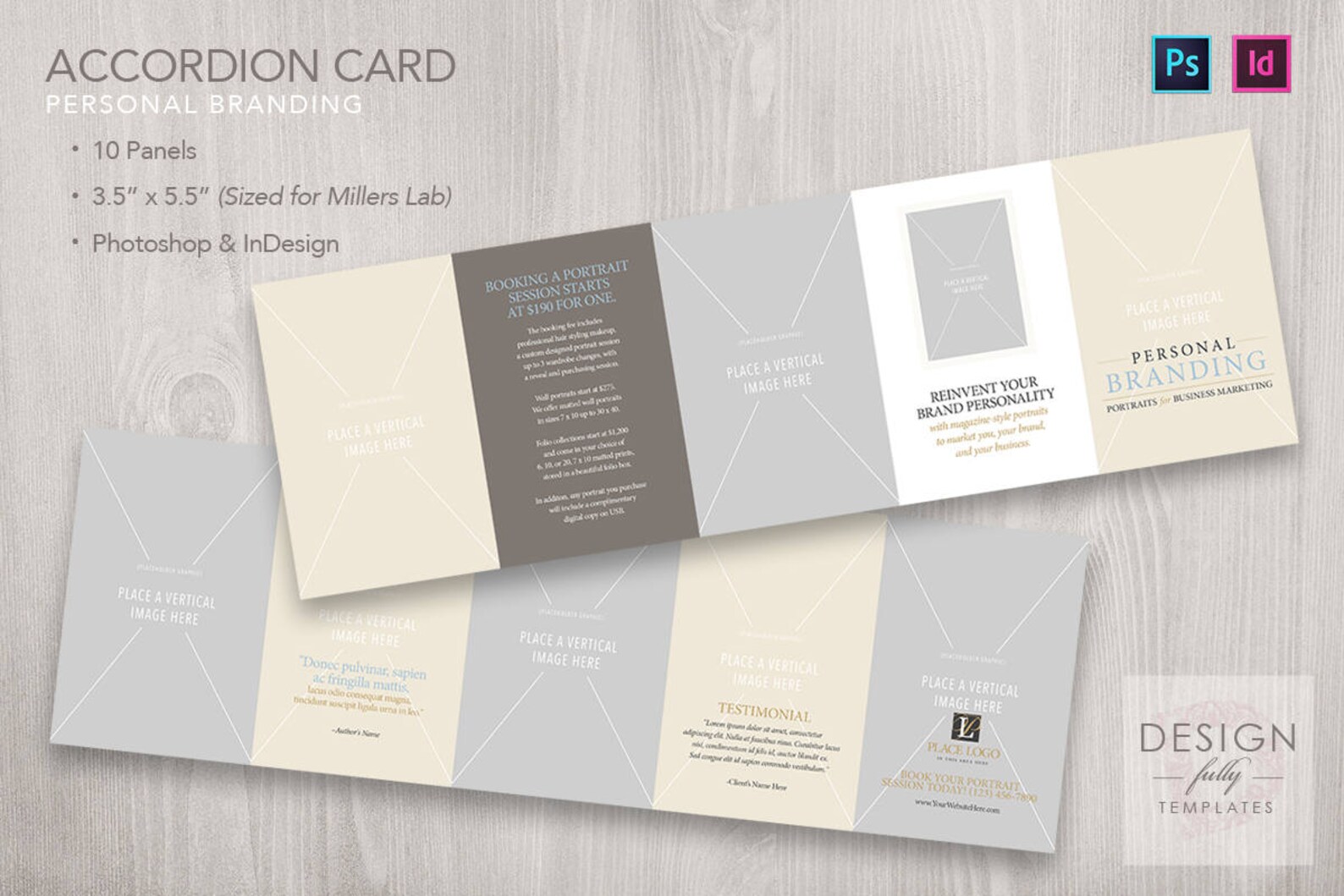 Accordion Card 10panel 3.5x5.5 personal Branding Template for ID & PSD