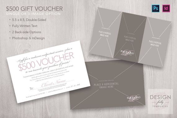 Download 5 5 X 8 5 Gift Voucher Template Psd Cs6up Id Cs4up Etsy PSD Mockup Templates