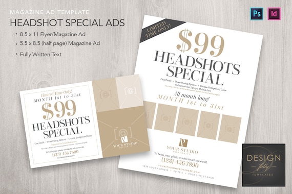 headshots special magazine ads 2 sizes template for id etsy