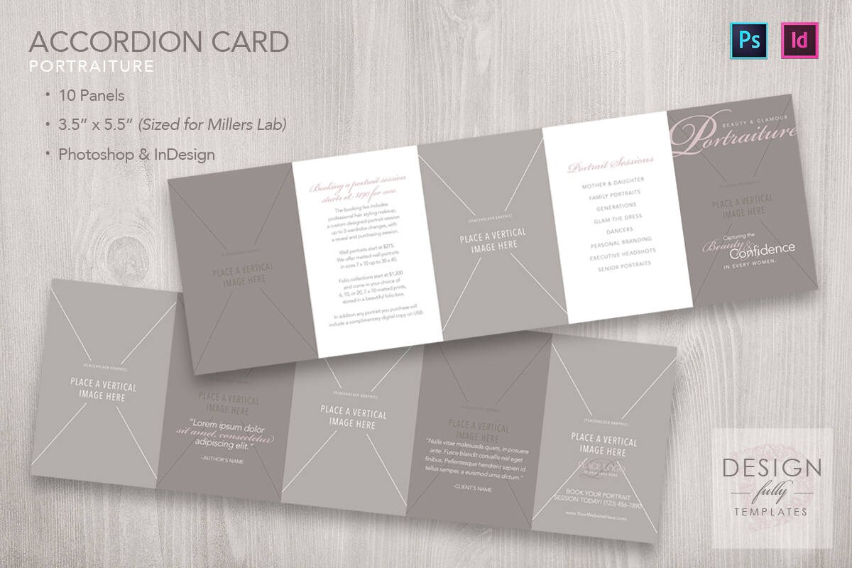 Accordion Card 10panel 3.5x5.5 portraiture Style Template for ID & PSD