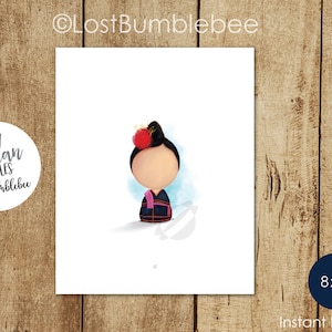 May include: A digital illustration of a person with a red flower in their hair, wearing a blue and black plaid dress and a pink scarf. The illustration is on a white background with a blue watercolor effect.