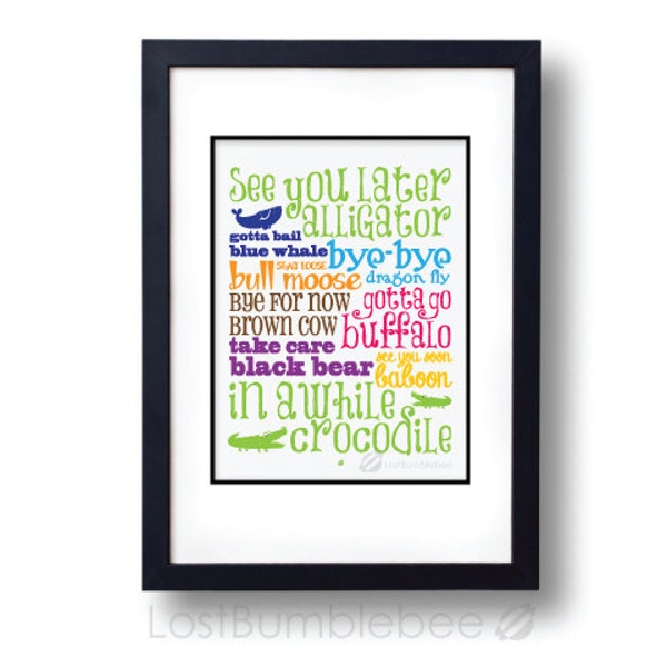 Farewells! See You Later Alligator, In Awhile Crocodile Children's Poem, Bright colourful Large INSTANT DOWNLOAD (Jpeg + SVG 11x14in.)