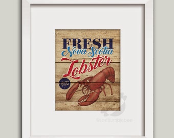 Lobster Sign, 8x10, Nautical, Fishing, Nova Scotia Lobster, Instant Printable digital download, Illustration | Home Decor | LostBumblebee