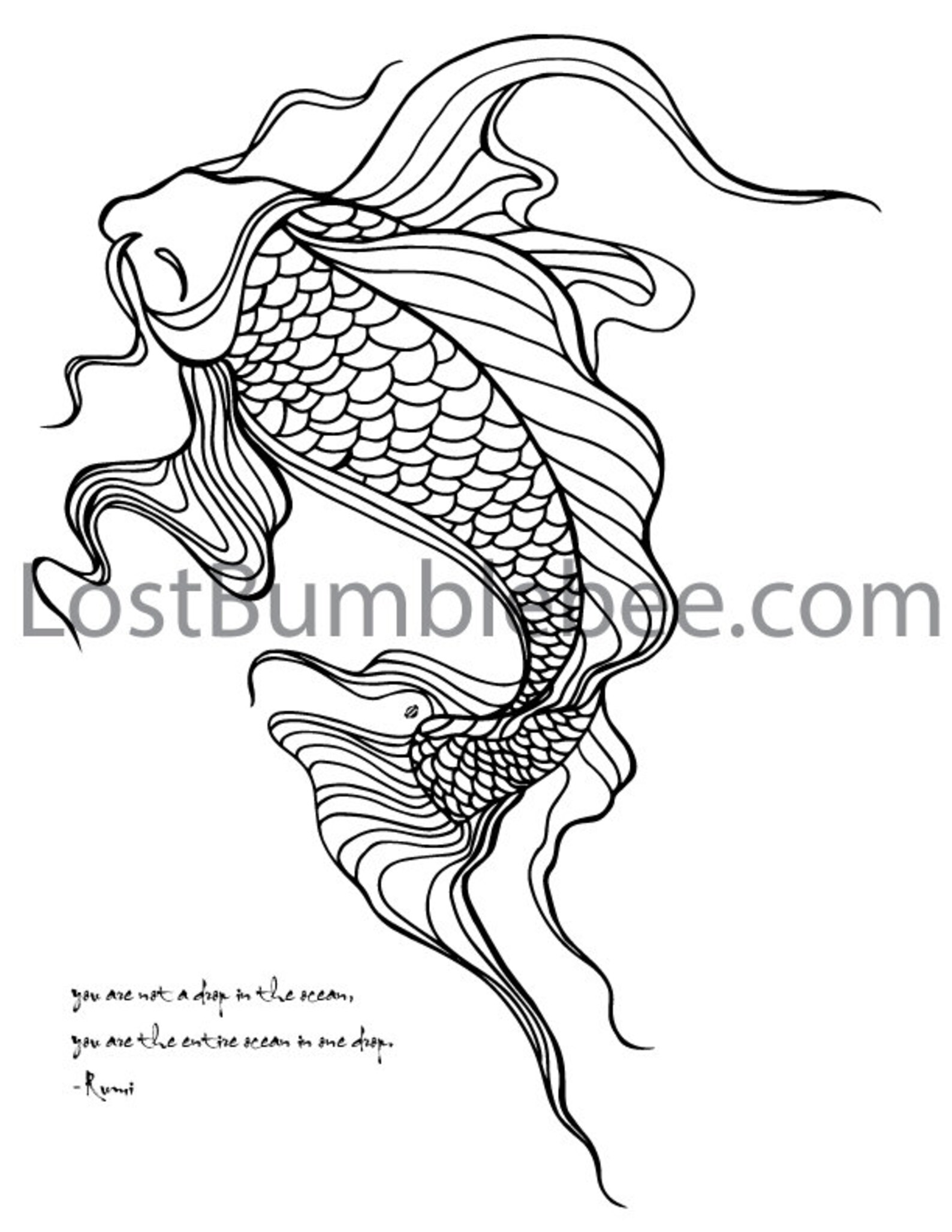 Fish Rumi Grown up Colouring Coloring Sheets, Art Therapy, Single Sheet - KOI ...