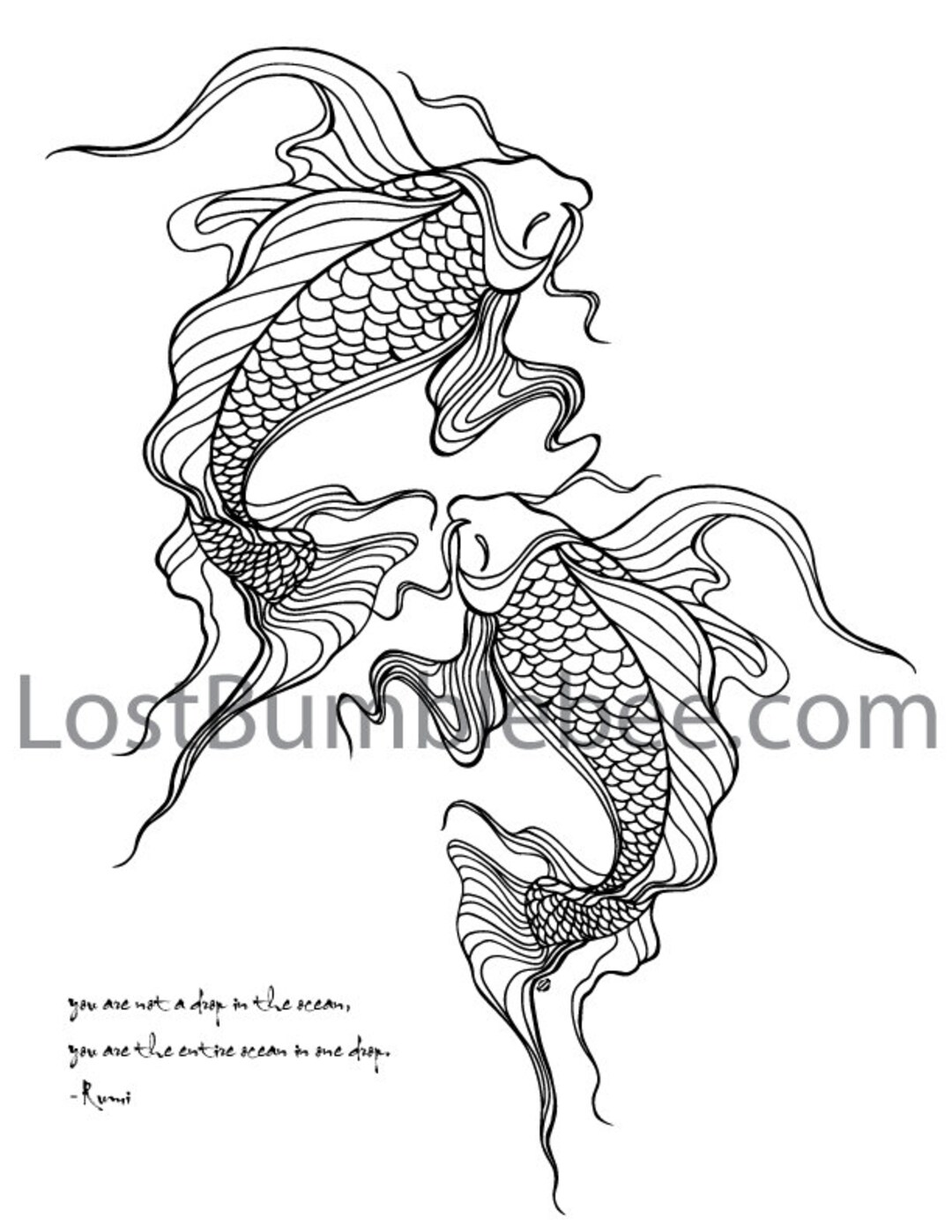 Fish Rumi Grown up Colouring Coloring Sheets, Art Therapy, Single Sheet - KOI ...