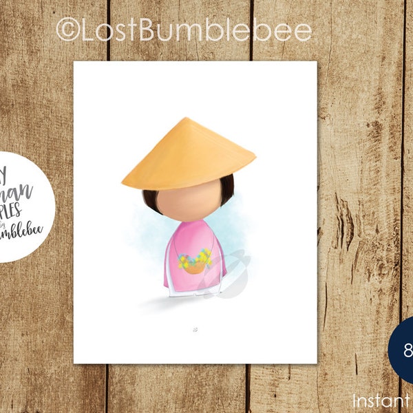 Vietnamese Culture and traditional Ao Dai, Printable home decor from our Tiny Human Peoples Collection by LostBumblebee, Size: 8x10