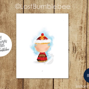 Mongolian Traditional Dress Children&#39;s Art Print from our Tiny Human Peoples Collection by LostBumblebee, Size 8x10