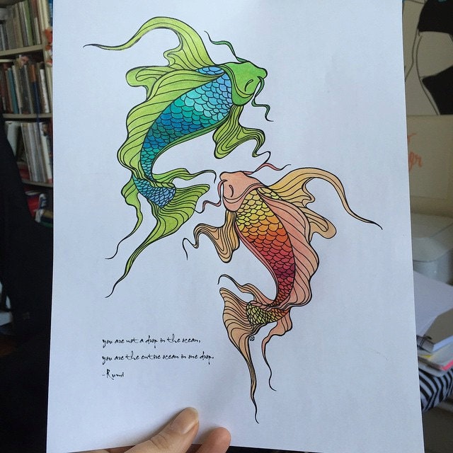 Fish Rumi Grown up Colouring Coloring Sheets, Art Therapy, Single Sheet - KOI ...