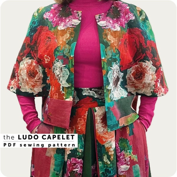 The Ludo Capelet PDF sewing pattern UK Sizes 8-22. Women's Lined Cape sewing pattern, Beginner Easy Lined Jacket Pattern digital download