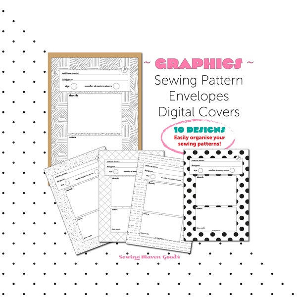 Sewing Pattern Envelope Cover Sheet. Graphics PDF Printable Sewing Pattern Storage idea, pattern organiser,easy  sewing room organisation