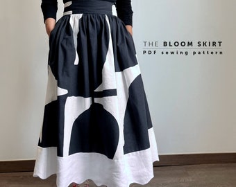 The Bloom Maxi Skirt PDF sewing pattern UK Sizes 8-22. Women full gathered skirt pattern, 50s style Beginner Easy Pattern digital download