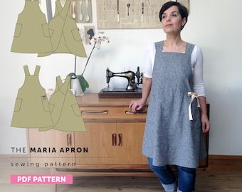 The Maria Apron PDF sewing pattern, Pinafore style apron, cross-back apron, DIGITAL DOWNLOAD, Japanese apron pattern, pdf, sewing pattern