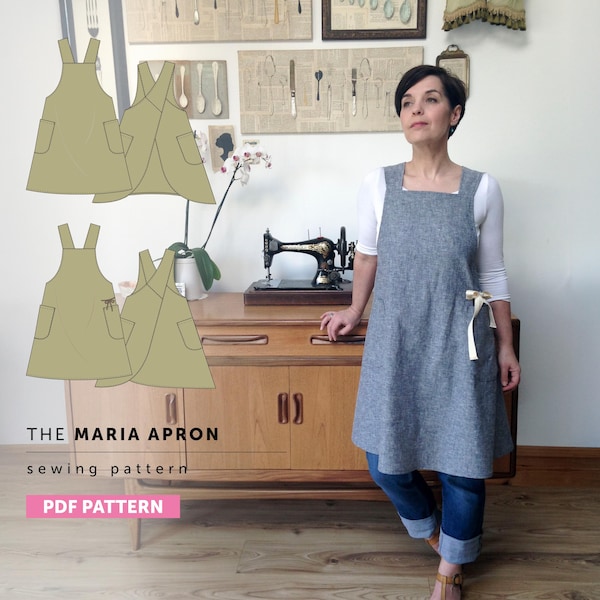Patron de couture PDF The Maria Apron, tablier de style tablier, tablier croisé dans le dos, téléchargement numérique, patron de tablier japonais, pdf, patron de couture