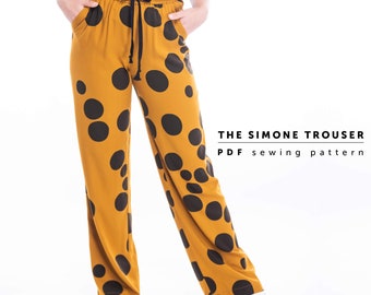 The Simone Trousers PDF sewing pattern, easy trouser pant sewing pattern, relaxed casual trouser pattern