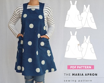The Maria Apron PDF Sewing Pattern, Cross Back Apron with Large Pockets, Craft Gift Idea for Sewers, Instant Digital download sewing pattern