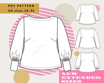 The Somerset T-shirt in sizes 18-32 PDF Plus Size sewing pattern. Women's tee shirt pattern, slash neckline, bateau boat neck knit pattern