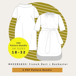 Save 20%! The MAVEN1832 French Dart + Rochester Dress & Top PDF sewing pattern in Sizes 18-32. 2 PDF Bundle Plus size sewing pattern sale.