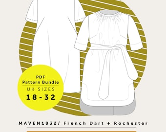 Sew and Save 10%! The MAVEN1832 French Dart + Rochester Dress & Top PDF sewing patterns in Sizes 18-32. Plus size sewing pattern sale.