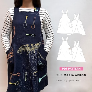 Padrão de costura para avental cruzado nas costas, padrão em PDF para avental Maria, avental estilo japonês, padrão de costura fácil para iniciantes, DOWNLOAD DIGITAL
