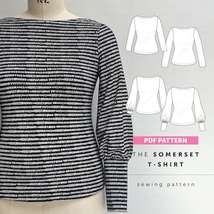 Patron de couture PDF pour t-shirt Somerset, tricot à encolure bateau (téléchargement numérique)