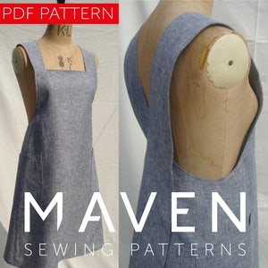 Maria Apron pdf sewing pattern - crossback, Japanese style Studio Makers apron, gardener or kitchen apron in chambray denim