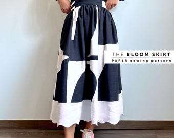 The Bloom Skirt PAPER sewing pattern UK Sizes 8-22. Women full gathered Maxi skirt pattern, 50s style Beginner Pattern, Indie Sewing Pattern