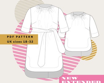 The Rochester Dress and top sewing pattern in UK sizes 18-32. Extended size range, Women's Plus size sewing pattern Digital Download pattern