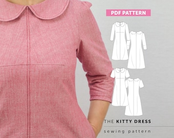 The Kitty Dress PDF Sewing Pattern - Women's long sleeve dress with Peter Pan collar PDF sewing pattern